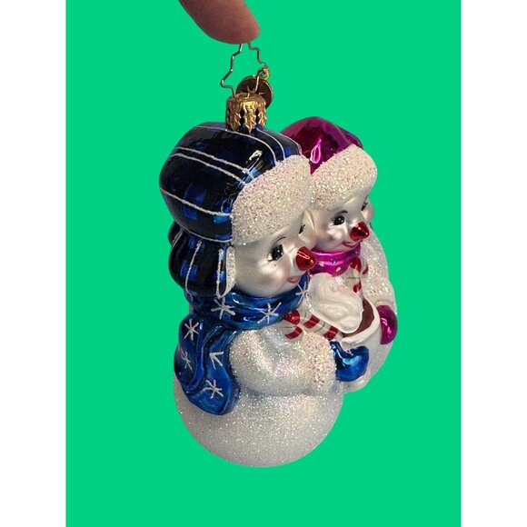 Christopher Radko Snow Couple Ornament White Glass Holiday 5" Germany #1022114 - Picture 6 of 6